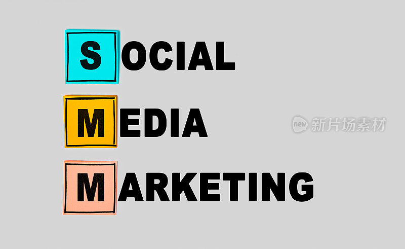 文本SMM -社会化媒体营销的首字母缩略词在灰色背景上。经营理念